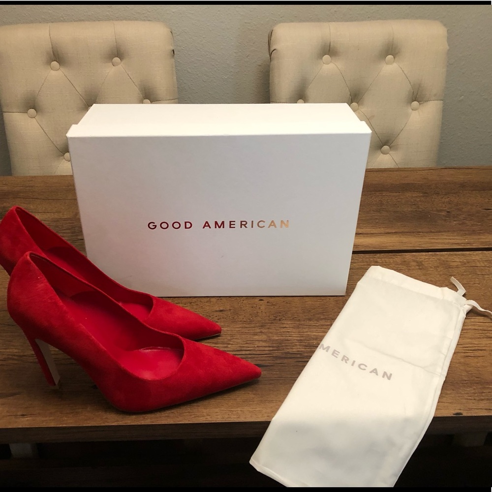 Good American Red Pointed Pumps - Suede Size 9